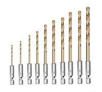 10 Pcs HSS Titanium Coated Hex Shank Drill Bit Set, 135 Degree Split Point for Metal Wood Plastic, Quick Change 1/4 Inch Hexagonal Bits with Indexable Storage Case