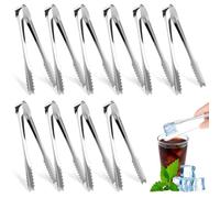 10 PCS Ice Tongs Stainless Steel Mini Serving Tongs Portable Sweet Tong Kitchen for Appetizers Tea Food Sweets Bread Cake Kitchen Wedding Party Bar Bucket Ice, Silver 15cm