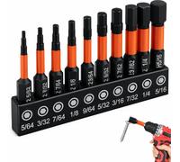 10 PCS Impact Hex Head Allen Wrench Drill Bit Set, 1/4 Inch Hex Shank S2 Steel Impact Bits with Magnetic Tips, Allen Key Drill Bit Set CNC Machined Bits for Driver and Power Tools