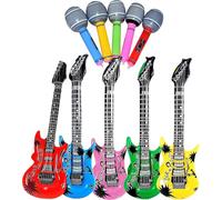 10 PCS Inflatable Musical Instrument, Inflatable Guitar, Inflatables Microphone, Eurovision Party Decorations, Balloon Inflatables Props Birthday Party Decoration Balloon Supply Balloons