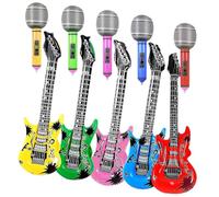 10 PCS Inflatable Musical Instrument Set- Fun Party Decoration, Birthday, Pool Party, Beach, Music Theme, Photo Booth Props(Inflatable Guitar size is 55cm, Inflatable Microphone Size is 35cm)
