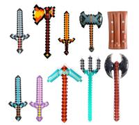 10 Pcs Inflatable Pixel Weapon Set, Includes Pixel Swords, Axes, Trident, Pickaxe & Shield, Ultimate Gamer Theme Birthday Party Supplies, Pixelated Costume Props & Pool for Fans（Age14+)