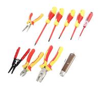 10 Pcs Insulated Electrician Tool Set with Slotted Head Screwdrivers Voltage Test Pen Wire Stripper Pliers VDE Certified Non-Slip Grip Electrical Repair Tools