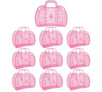 10 PCS Jelly Purse Jelly Basket Beach Bags, Reusable Plastic Jelly Beach Bag Beach Tote Basket for Women Girls kid (pink)