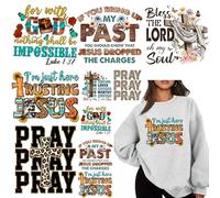 10 PCS Jesus Pray Iron On Transfer Patches for Clothes Washable DIY Heat Press Decals Christ Sticker for Jacket Hoodies Ready to Press Decoration Applique