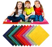 10 Pcs Kids Carpet Square Seats Soft Rainbow Floor Rug Mats Warm Colorful Hemming Floor Rug Cushions for Classroom Group Story Activity Home Play Area(18 Inch,Cute Color)