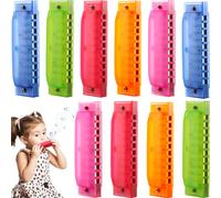 10 Pcs Kids Harmonica 10 Hole Translucent Plastic Harmonica Toys for Beginner , 5 Colors
