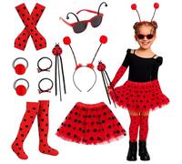 10 Pcs Ladybug Costume Kids, Halloween Costumes for Kids, Animal Costume Accessories, Red Dot Tutu for Girls, Ladybug Costumes Set for Halloween Party Fancy Dress Birthday Carnival, for 14+ Years Old