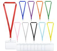 10 Pcs Lanyard with 10 Pcs Card Holder, Clear Waterproof ID Card Holders Name Tag Badge Card Holders with Neck Lanyard for Work Badges ID Cards