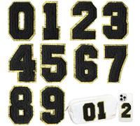 10 Pcs Large Black 3 Inch 0-9 Chenille Number Patches, Iron on Numbers for Fabric and Clothing, Glitter Embroidery Varsity for Letterman Jacket, Backpacks Hats, Sew or Iron on