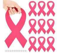 10 Pcs Large Breast Health Awareness Decor Donation Felt Pink Ribbon with Glue Point 11.6 x 6.3 Inch Felt Cutout for Breast Awareness Month Donation Fundraising Decoration