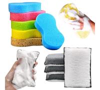 10 PCS Large Car Wash Sponge, Car Sponges for Washing, Car Cleaning Sponge, Double Sided Reusable, for Car, Kitchen, Bathroom, Household Cleaning, Leather Plastic, Upholstery Maintenance, Random Color
