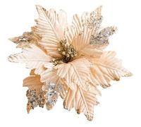 10 Pcs Large Glitter Poinsettia 25 cm Christmas Tree Ornament Poinsettia Bouquet Stem Bush, Xmas Faux Glitter Poinsettia Picks for Craft DIY Wedding Xmas Tree Wreaths Decor Ornament (Gold, 10 PCS)