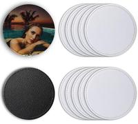 10 Pcs Leather Sublimation Coasters Blanks Bulk with Sewn Edge, 4x4 Inch Thin Sublimation Blank Cup Mat Heat Transfer Press DIY Crafts (Round (10 pcs 4x4 Inch))