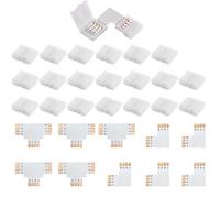10 Pcs LED Strip Light Connectors 4-Pin with 20 Pcs Connector Clips, 10mm RGB LED Strip Connector Blocks, Solderless Gapless Adapter, 5 PCS T Shape + 5 PCS L Shape for SMD 5050 3528 RGB LED Strips
