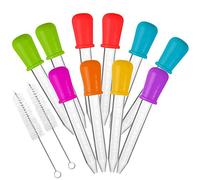 10 Pcs Liquid Droppers & 2 Brushes, AIFUDA Silicone and Plastic Pipettes with Bulb Tip for Candy Gummy Bear Molds Gelatin Maker - Oils Science, 7 Colors