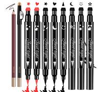 10 Pcs Liquid Eyeliner Stamp Set,Eyebrow Pencil Waterproof Liquid Eyeliner With Heart/Flower/Moon/Star/Smiley Face/Triangle Seal Stamp Eye Decoration Eye Liner Makeup Tool Black No smudge (10 Pcs)