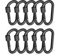 10 Pcs Locking Carabiner, 6cm Aluminum Alloy D-Ring Locking Carabiner, Black Carabiner with Screw Lock for Outdoor, Fishing, Hiking, Traveling, Fishing, Backpack