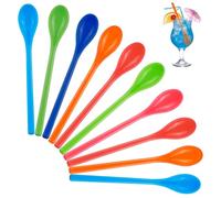 10 Pcs Long Handled Spoons, 18.5 cm Plastic Spoons Length Egg and Spoon, Reusable Plastic Teaspoons Coffee Stirring Spoon, Ice Cream Spoon Dishwasher Safe, Long Spoons for Desserts Sundae