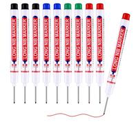 10 pcs Long Head Deep Hole Marker Pens Extended Nib Marking Tools,Colorful Marking Carpenter Waterproof and Durable Tracer Pens for Woodworking,Construction,and Tile Marking(Black/Blue/Red/Green)