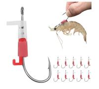 10 Pcs Luminous Live Shrimp Hooks for Saltwater Fishing, Carbon Steel Shrimp Walker Hook with Barbs, Non-Piercing Design for Lively Bait, Ideal for Bass, Carp, and Catfish (10pcs Luminous No. 2/0)