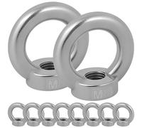 10 Pcs M8 Lifting Ring Nuts, 304 Stainless Steel Round Shape Nut, Connection Chains & Ropes Hardware Fastener, Industry Fixing Accessories for Port,Shipbuilding, Craftsmen, Construction Sites,Trailers
