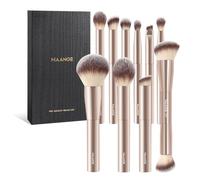 10 Pcs MAANGE Makeup Brush Set with Magnetic case, Premium Synthetic Short Handle Makeup Brushes for Foundation, Powder, Concealer, Eye Shadows, Champagne