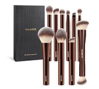 10 Pcs MAANGE Makeup Brush Set with Magnetic case, Premium Synthetic Short Handle Makeup Brushes for Foundation, Powder, Concealer, Eye Shadows, CoffeeBrown