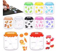 10 Pcs Magnetic Colour Sorting Toys, Fridge Magnets for Kids with 10 Jars & 50 Learning Shapes, Montessori Educational Kids Fridge Magnets Set for Whiteboard, Toddler Toys Age 2-6