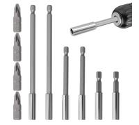 10 PCS Magnetic Drill Bit Extension Holder 1/4" Hex Shank S2 Steel 60mm/100mm/150mm Impact Drill Hex Extension Bar with 4 PZ2 Screwdriver Bits Quick Change for Drills & Impact Drivers