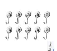 10 Pcs Magnetic Hooks, Swivel Swing Neodymium Magnet Hooks,15.43LBS/7KG Swing Magnetic Hook for Kitchen, Fridge, Office, Garage, Wall, Key, Bag, Tool Holder, No Drilling, Space-Saving (Silver)
