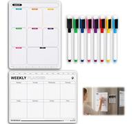 10 Pcs Magnetic Weekly Planner Whiteboard, Magnetic Fridge Planner with Colourful and Monochrome Design with 8 Markers, Dry Wipe Fridge Calendar Whiteboard for Daily Memo Routines Meal and Planning