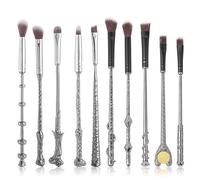 [10 PCS] Makeup Brush Set Metal, Silver Handle Wizard Wand for Foundation Blush, Eyeshadow, Face Concealer, Eyeliner Contour, Powder Liquid Eye, Anime Gift for Girls Women