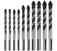 10 Pcs Masonry Drill Bit Set, Tungsten Carbide Tipped Triangle Twist Drill Bits Set for Porcelain Ceramic Tile, Concrete, Brick Wall, Wood, Glass, Mirrors, Plastic, Drill Bits - 6mm/8mm/10mm/12mm