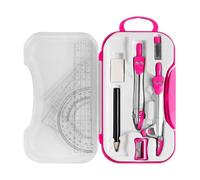 10 Pcs Math Geometry Kit, Exam Stationery Case Included Compasses Protractor Sharpener Set Square Triangle Ruler, etc. with Storage Box, Study Tool for Kids Students,Exam Stationery Case (Pink)