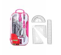 10 Pcs Maths Set, Portable Secondary School Protractor Ruler Set, Drafting Geometry Compass Tools for Students Designers Draftsmen (Rose Red)