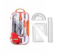 10 Pcs Maths Set, Portable Secondary School Protractor Ruler Set, Drafting Geometry Compass Tools for Students Designers Draftsmen (Orange)