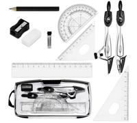10 Pcs Maths Set, Protractor and Compass Set, Geometry Sets for Secondary School