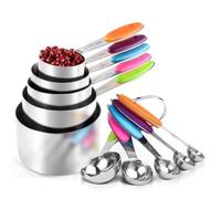 10 Pcs Measuring Cups and Spoons Set, Stackable Measuring Cup and Spoon Set, Stainless Steel Measuring Spoon Sets with Scale, 5 Cups&5 Spoons with Rings for Dry and Liquid Ingredients