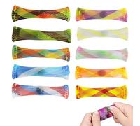 10 Pcs Mesh Fidget Toys, Silent Squeezable Anxiety Mesh Tube with a Marble Inside, Colorful Relief Toys for Adult to Release Sensory Anxiety (Colorful)