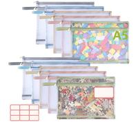 10 Pcs Mesh Zipper Pouch Bags, A5 Double-Layer Toy Storage Bags with Sticky Labels, Breathable Board Game Storage Pouches with Zipper and Handle, Clear Pencil Case for Puzzles, Scrapbook, Stationery