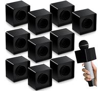 10 Pcs Microphone Flag Station Portable Square Cube ABS Foam Mic Flag Logo Studio Equipment Microphone Accessories for Reporter Host Interview (Black)