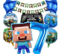 10 PCS Miner Birthday Balloons Set, Video Game Theme Party Decorations 7 Years Foil Balloon 7th Birthday Party Supplies for boys Miner Gaming Decorations Happy Birthday Banner (7th)