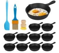 10 Pcs Mini Cast Iron Frying Pan Set, 4 in Skillets with Spatula, Oil Brush, and Scrub Brush, Small Nonstick Pans for Indoor Outdoor Cooking