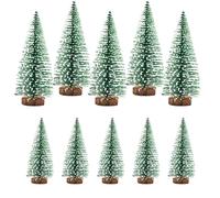 10 Pcs Mini Christmas Tree Artificial, Miniature Christmas Tree, 10/15 cm | Green, Snow Frosted Tabletop Christmas Tree with Wooden Base, Bottle Brush Trees for Christmas Party Home Decor Table Decor