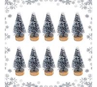 10 Pcs Mini Christmas Trees 6.5cm Small Tabletop Christmas Trees Bottle Brush Christmas Trees Miniature Artificial Pine Trees with Wooden Base for Winter Xmas Home Office DIY Desktop Decoration (A)