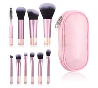 10 Pcs Mini Makeup Brushes, Easy Taken Travel Makeup Brush Set Portable Mini Make Up Brushes Pink Travel Make Up Brush Set with Pack Suitable for Foundation Eye Lipstick Highlighting Contour Blush