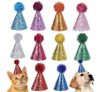 10 Pcs Mini Party Hats for Dinosaurs Figurines 1 Inch Glitter Cone Fingers Hats with Pom Poms Plastic Animal Figures Toys Hat Birthday Party Decorations