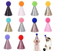 10 pcs Mini Party Hats for Toy Animals Teddy Bear Small Party Hats for Teddies with Adjustable Headband Pastel Dog Birthday Hat Pet Grooming Mini Pom Pom Top Accessories