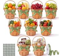 10 Pcs Mini Picnic Basket with Handle Bulk 5.1inch Apple Berry Fruit Basket for Gift Empty Small Woven Bushel Baskets with Napkin and Ribbon Farmer Market Picnic Baskets for Wedding Party Decor(Green)